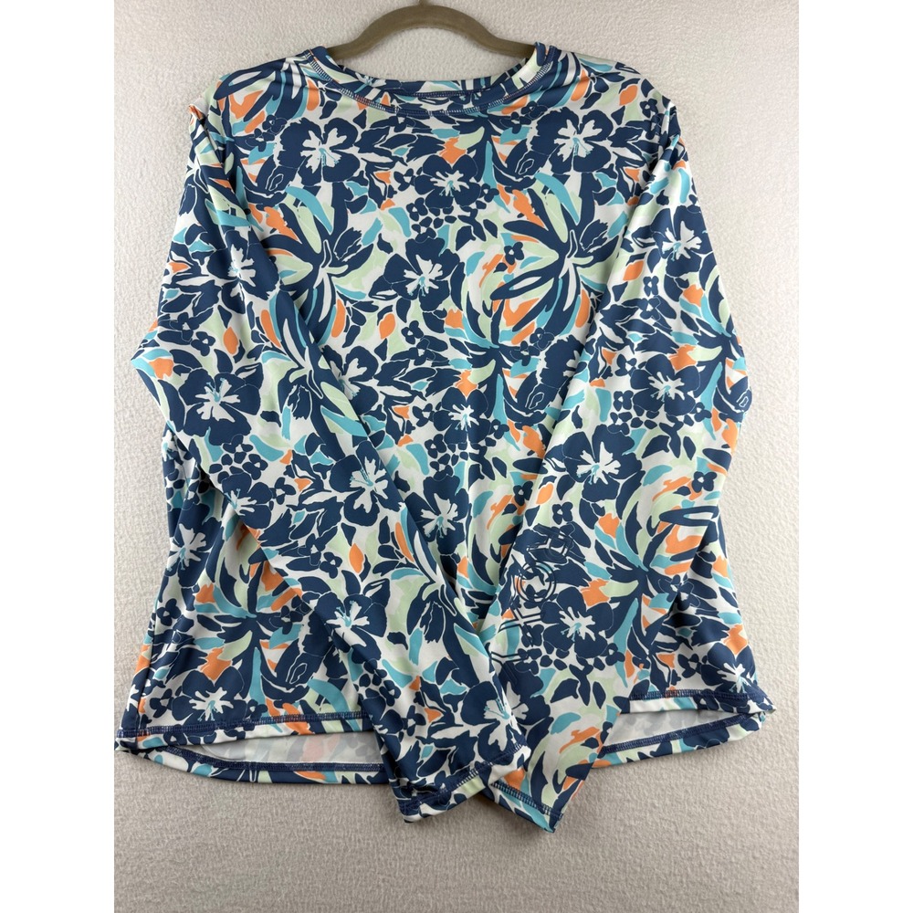 Roxy Long-Sleeve Floral Swim Top - Navy, Aqua & Coral